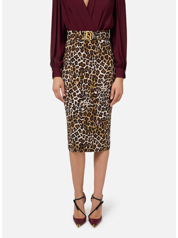 GONNA MIDI IN CRÊPE ANIMALIER, , small