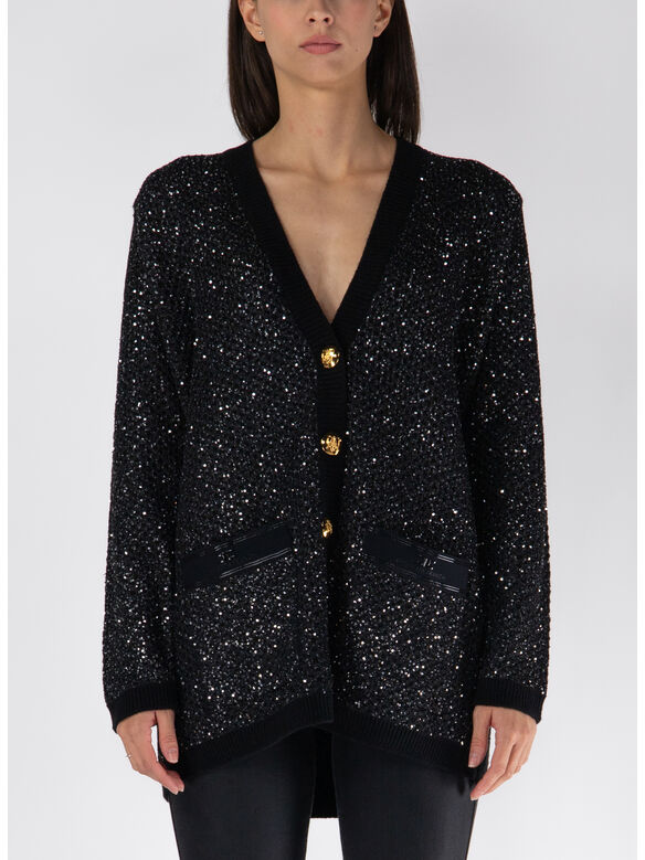 CARDIGAN CON PAILLETTES, X16 NERO/SILVER, medium