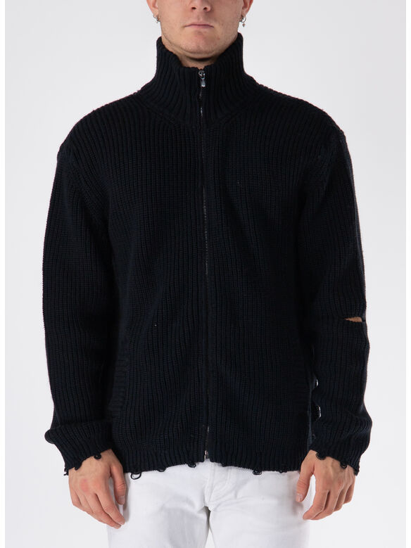 CARDIGAN FULL ZIP DISTRESSED, 110 NERO, medium