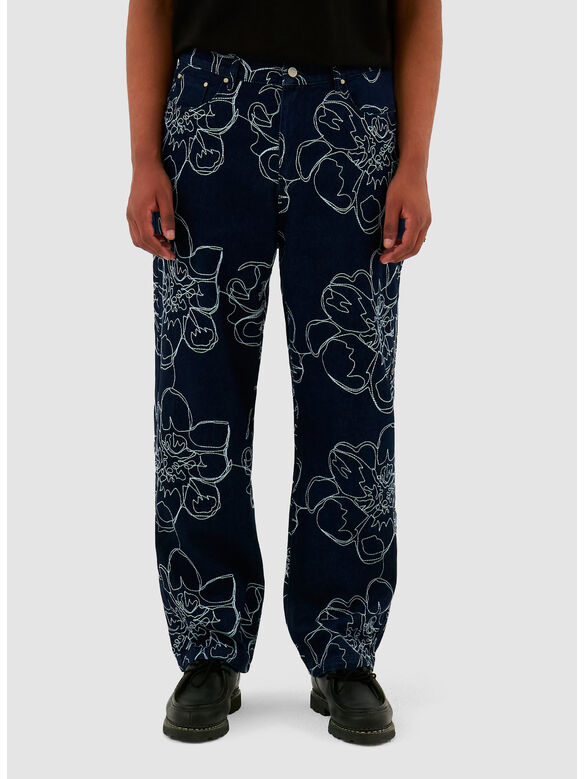 JEANS FLOWER STITCH ALL-OVER, NAVY, medium