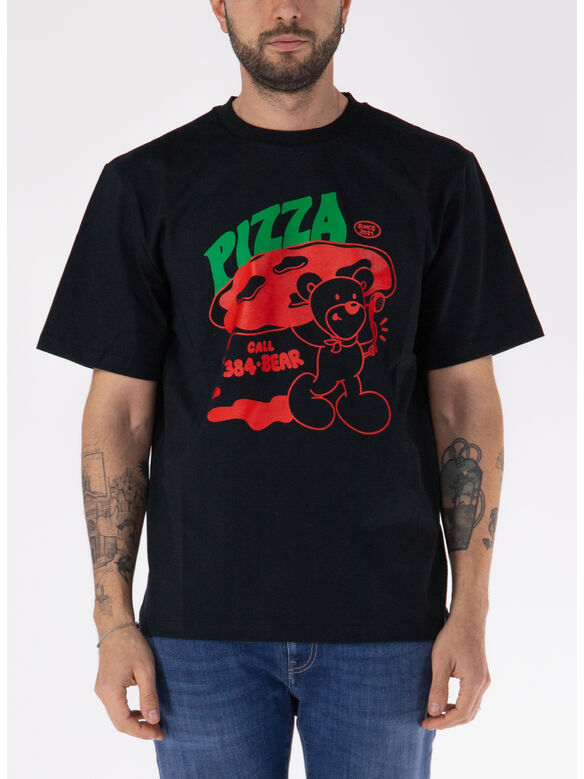 T-SHIRT PIZZA BEAR UNISEX, BLACK, medium