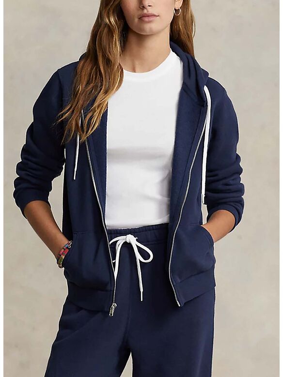 FELPA FULL ZIP CON PONY RICAMATO, CRUISE NAVY, medium