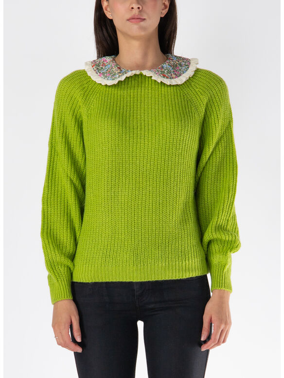 MAGLIONE CON COLLETTO FLOREALE, 00131G VERDE, medium