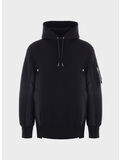 FELPA HOODIE CON INSERTI, 002 BLACK/BLACK, thumb