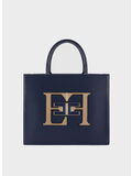 BORSA TOTE IN PELLE CON LOGO, B75 NAVY, thumb