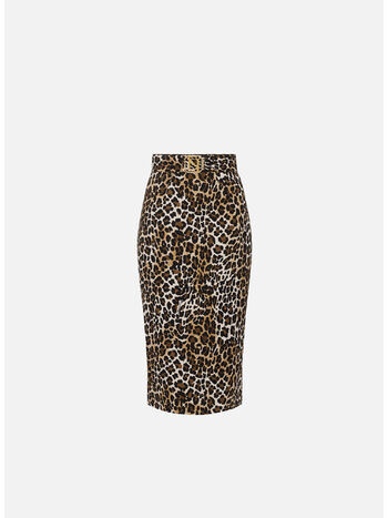 GONNA MIDI IN CRÊPE ANIMALIER, , small