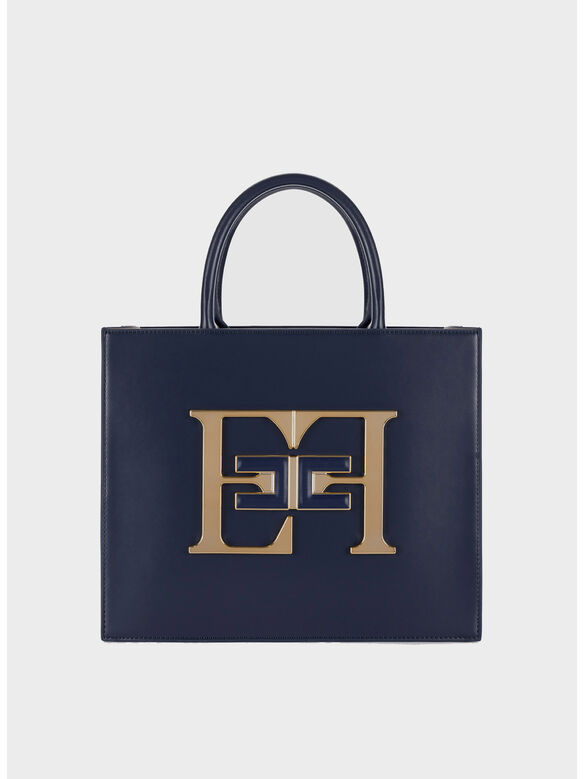 BORSA TOTE IN PELLE CON LOGO, B75 NAVY, medium