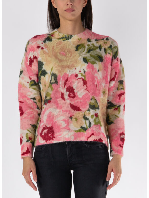 MAGLIONE GIROCOLLO LOUISE CON STAMPA PEONIA, 03557G FIORI, medium