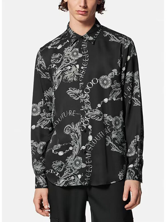 CAMICIA TWILL PRINT CHAIN COUTURE, 899 BLACK, medium