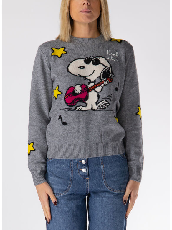 MAGLIONE GIROCOLLO SNOOPY ROCK STAR, 04025G GRIGIO, medium