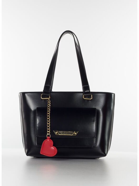 BORSA TOTE CON HEART CHARM, 000 NERO, medium