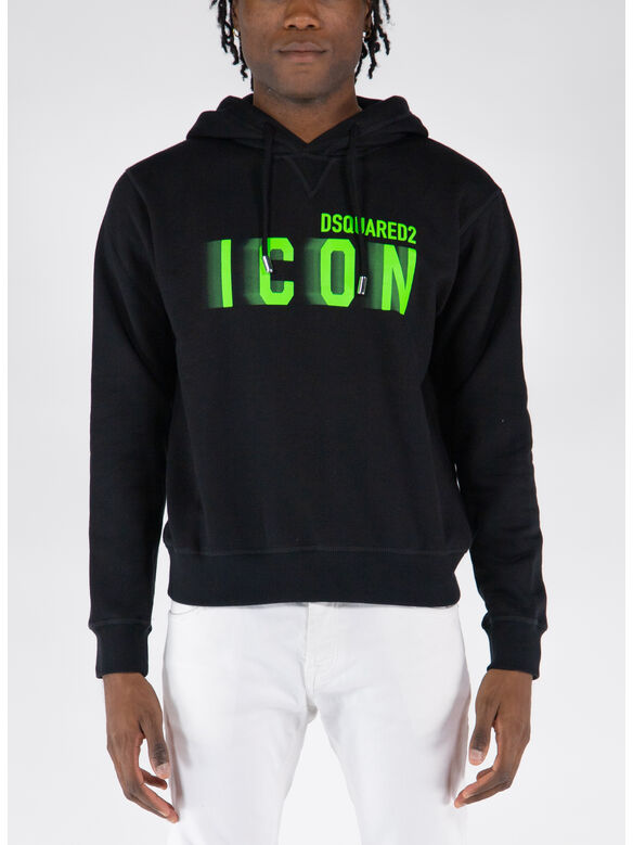 FELPA HOODIE ICON BLUR COOL, 971 BLACK/GREEN FLUO, medium