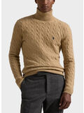 MAGLIONE A COLLO ALTO CON LOGO, CAMEL MELANGE, thumb