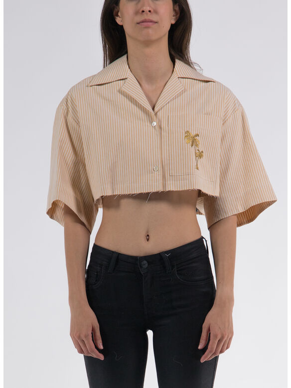 CAMICIA CROPPED BOWLING SHIRT S/S, 1876 YELLOW GOLD, medium