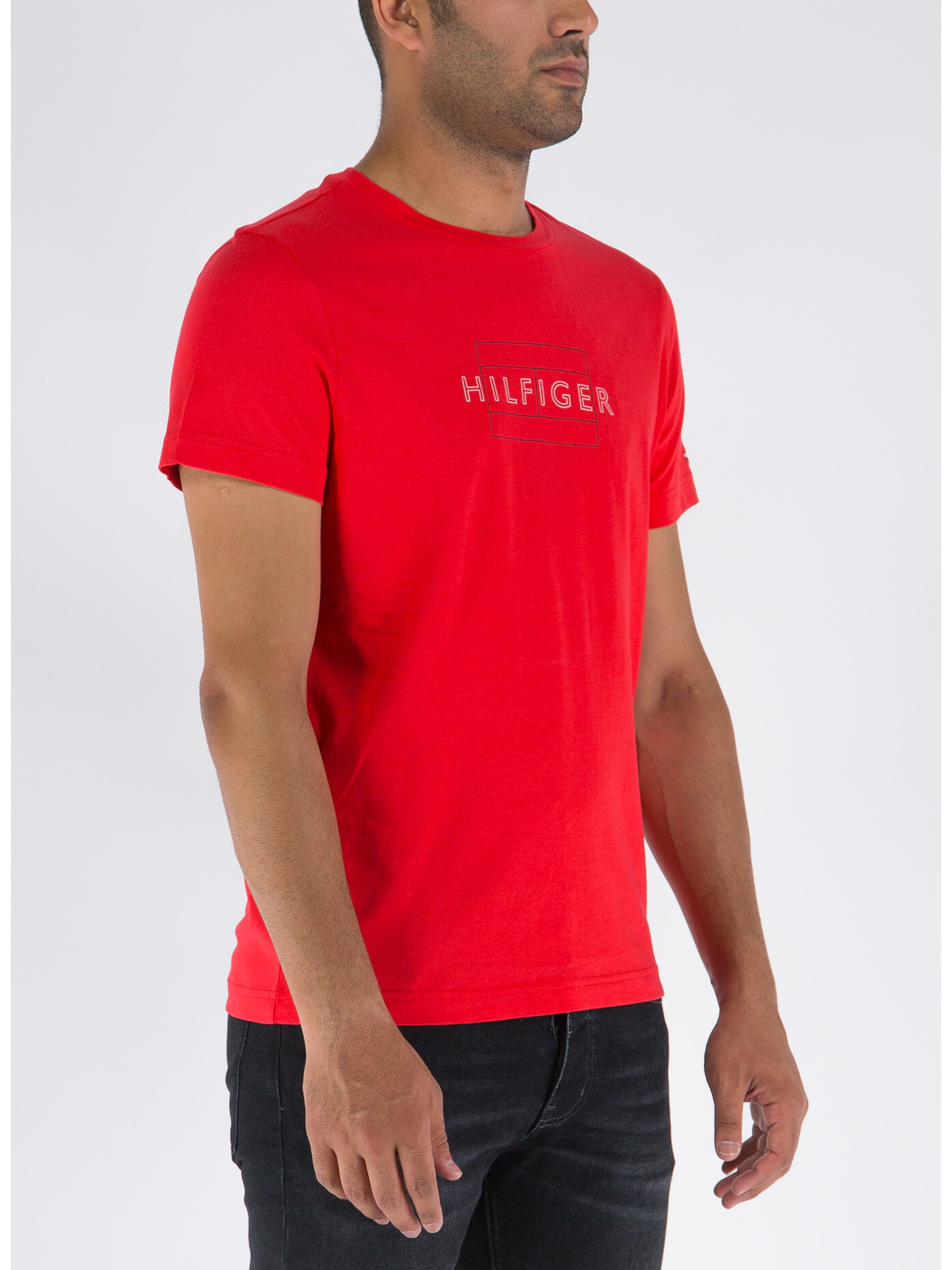TOMMY HILFIGER T-SHIRT LINEAR FLAG Rosso Uomo