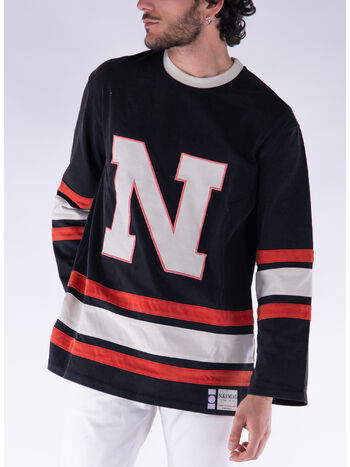 T-SHIRT LONGSLEEVE HOCKEY JERSEY, BLACK, small