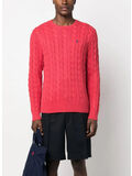 MAGLIONE CABLE-KNIT GIROCOLLO, FLUSH RED HEATHER, thumb