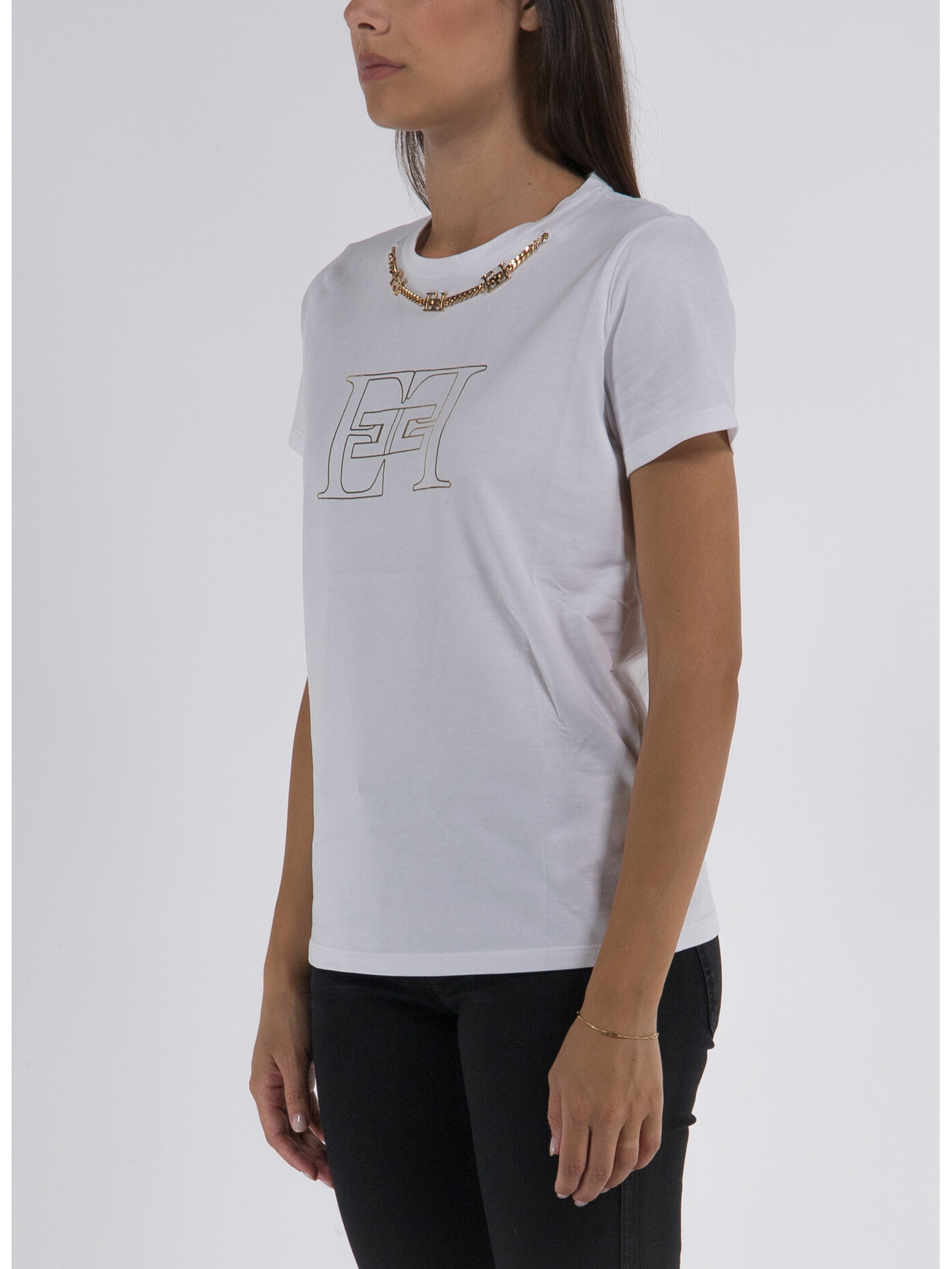 T-shirt donna Elisabetta Franchi in cotone con logo Gesso